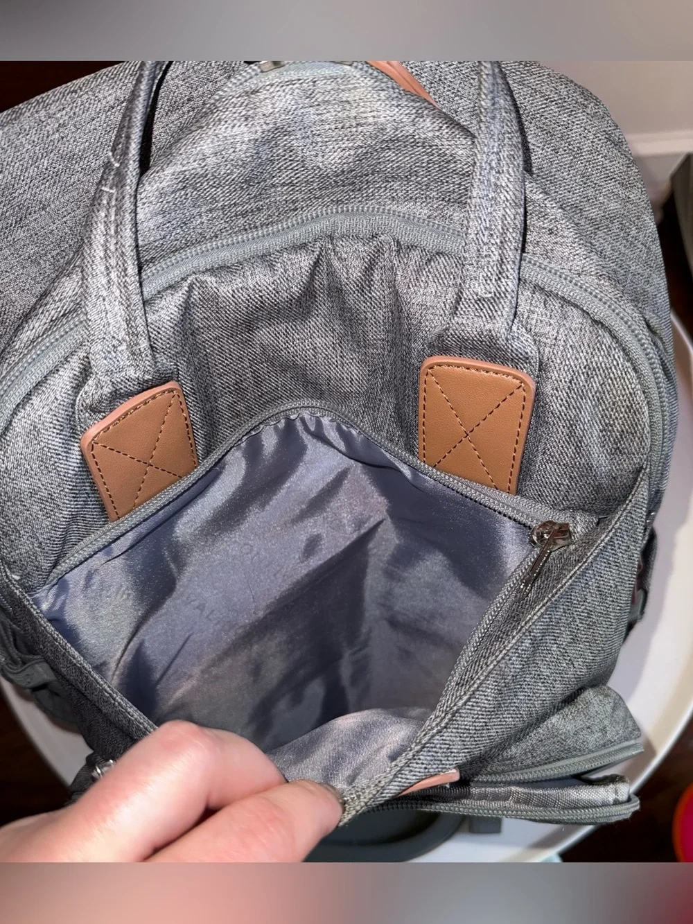 Large Gray Baby Diaper Backpack - Hands-Free Baby Bag